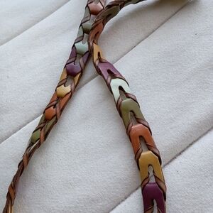 Fossil Leather Chain Link Belt Multicolor Sz M Earth Tone Boho Earthy Woven